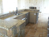 Santa Fe, Texas, Outdoor Kitchen, Travertine Flooring, Veneer Stone, Natural Stone, Fire Place