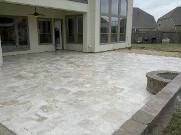 Sugar Land, Texas, Travertine Patio, Retaining Wall, Fire Pit, Landscaping, Drainage System