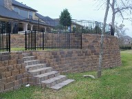 Friendswood, Texas Retaining Wall, Step System, Travertine, Drainage System, Fire Pit, Fire Place