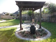 League City Pergola Brick Pavers Water Feature Drainage System, Bench Seating Landscaping