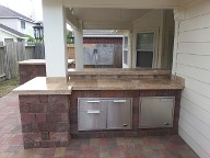 Sugar Land Texas, Outdoor Kitchen Bar Area,Brick Paver Patio, Retaining Wall