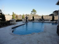 League City, Texas Retaining Wall, Step System, Travertine Pool Decking, Drainage System, Fire Pit, Fire Place