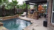 League City Texas Belgard Pool Patio, Retaining Wall, Pergola, Drainage Sustem